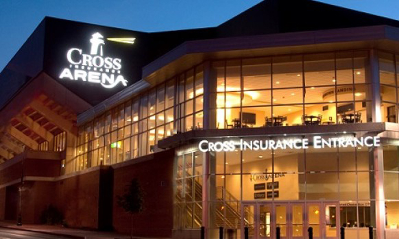 Exterior at night. Photo Provided by Cross Insurance Arena Exterior at night. Photo Provided by Cross Insurance Arena