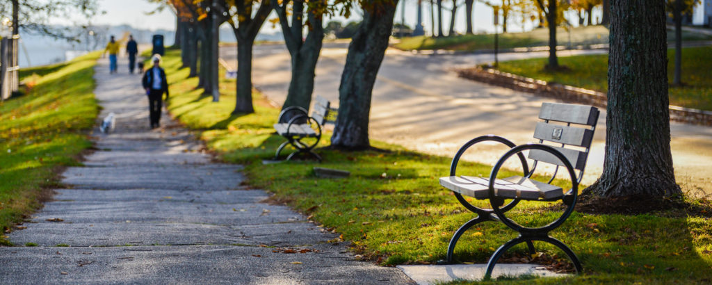 Eastern Promenade with Trail and People Walking with Bench, Photo Credit: Corey Templeton Eastern Promenade with Trail and People Walking with Bench, Photo Credit: Corey Templeton
