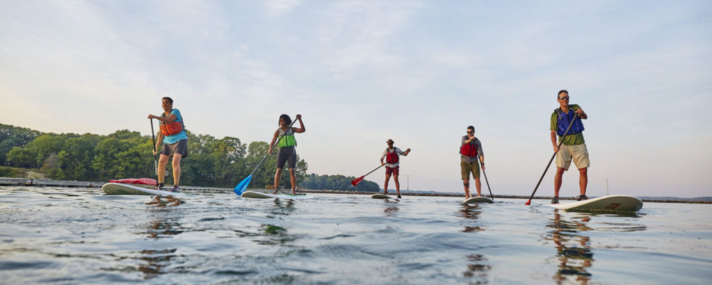 Paddleboarding, L.L.Bean Outdoor Discovery Programs. Photo Courtesy of Visit Freeport Paddleboarding, L.L.Bean Outdoor Discovery Programs. Photo Courtesy of Visit Freeport