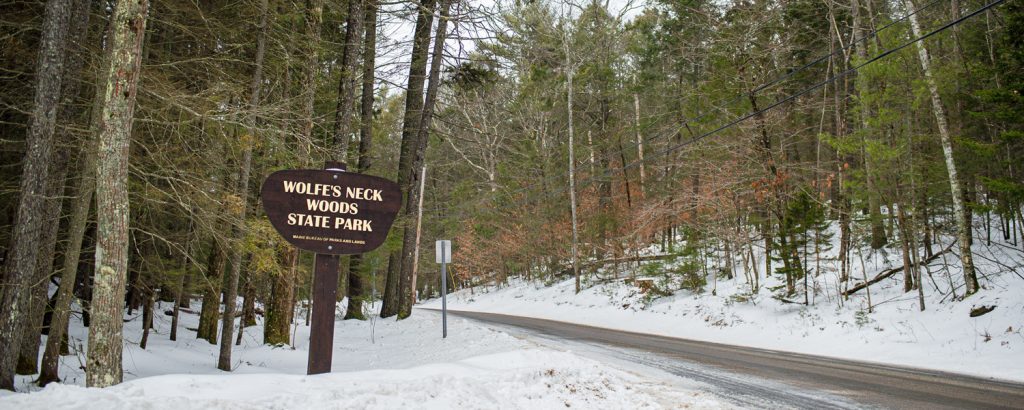 Wolfe Neck Woods State Park Sign, Photo Credits: Capshore Photography Wolfe Neck Woods State Park Sign, Photo Credits: Capshore Photography