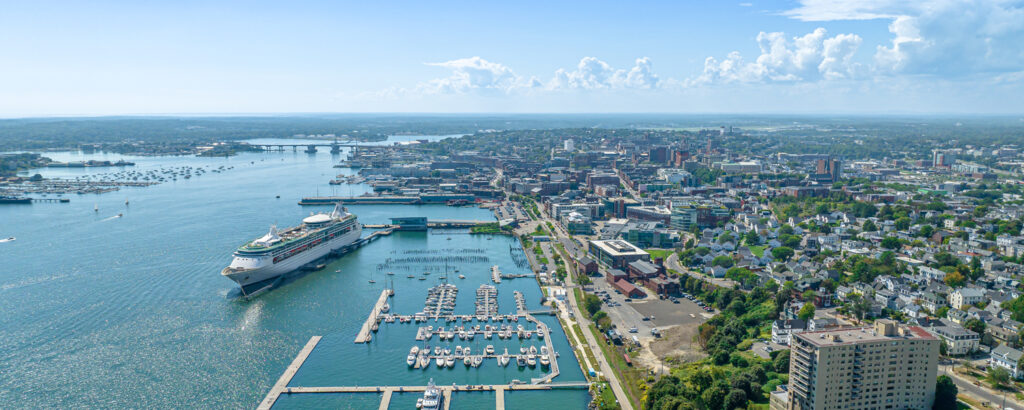 Aerial of Portland City with cruise ship; Photo Credit: Peter G. Morneau Photography Aerial of Portland City with cruise ship; Photo Credit: Peter G. Morneau Photography