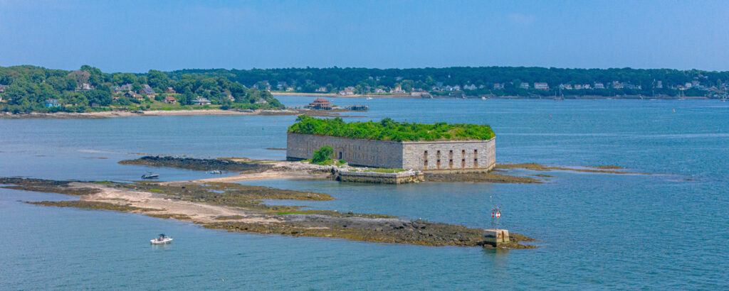 Fort Gorges in blue Casco Bay on sunny day; Photo Credit: Peter G. Morneau Photography Fort Gorges in blue Casco Bay on sunny day; Photo Credit: Peter G. Morneau Photography